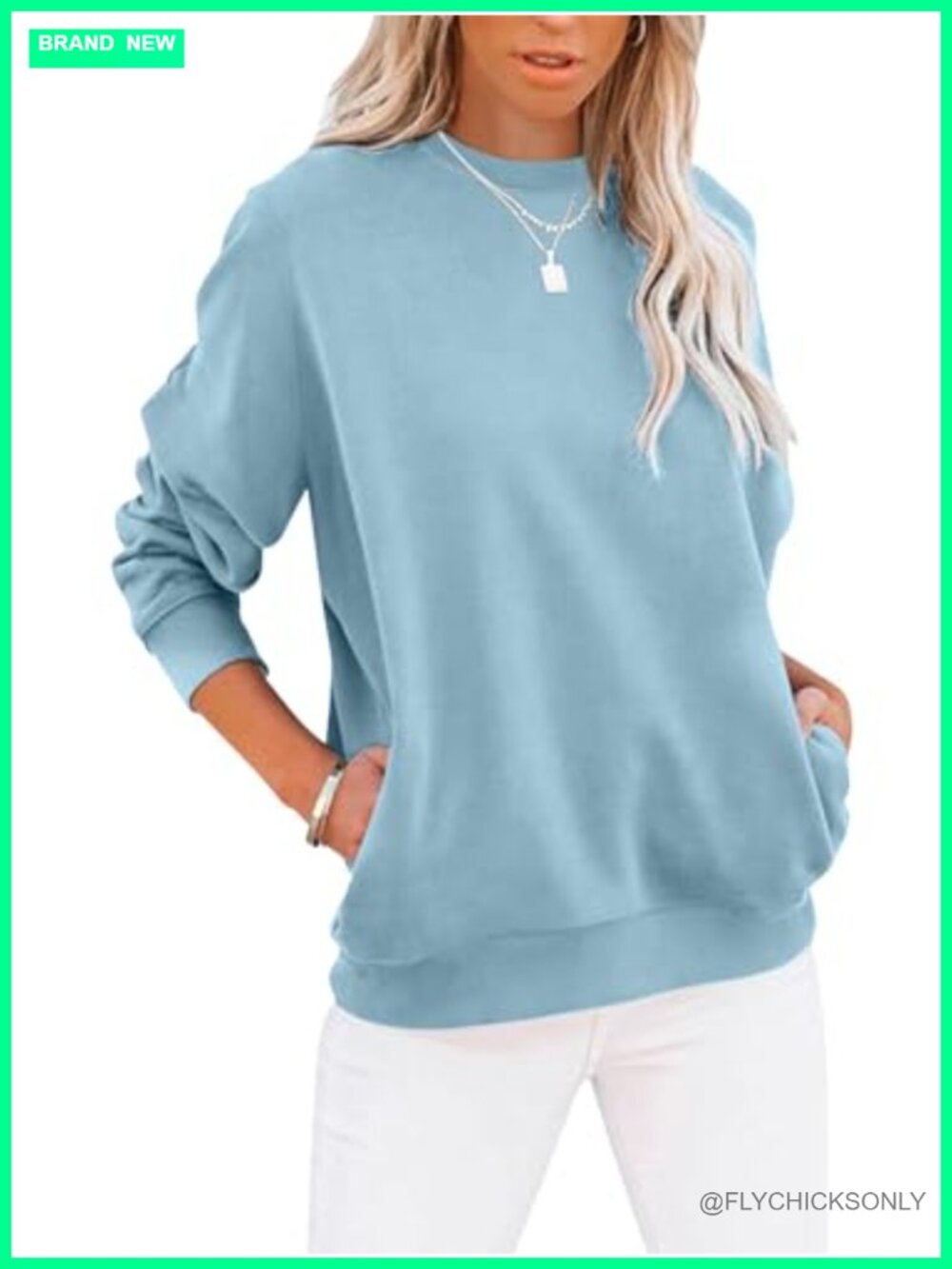 Crewneck Sweatshirt Loose Fit Pullover with Pockets Casual Long Sleeve